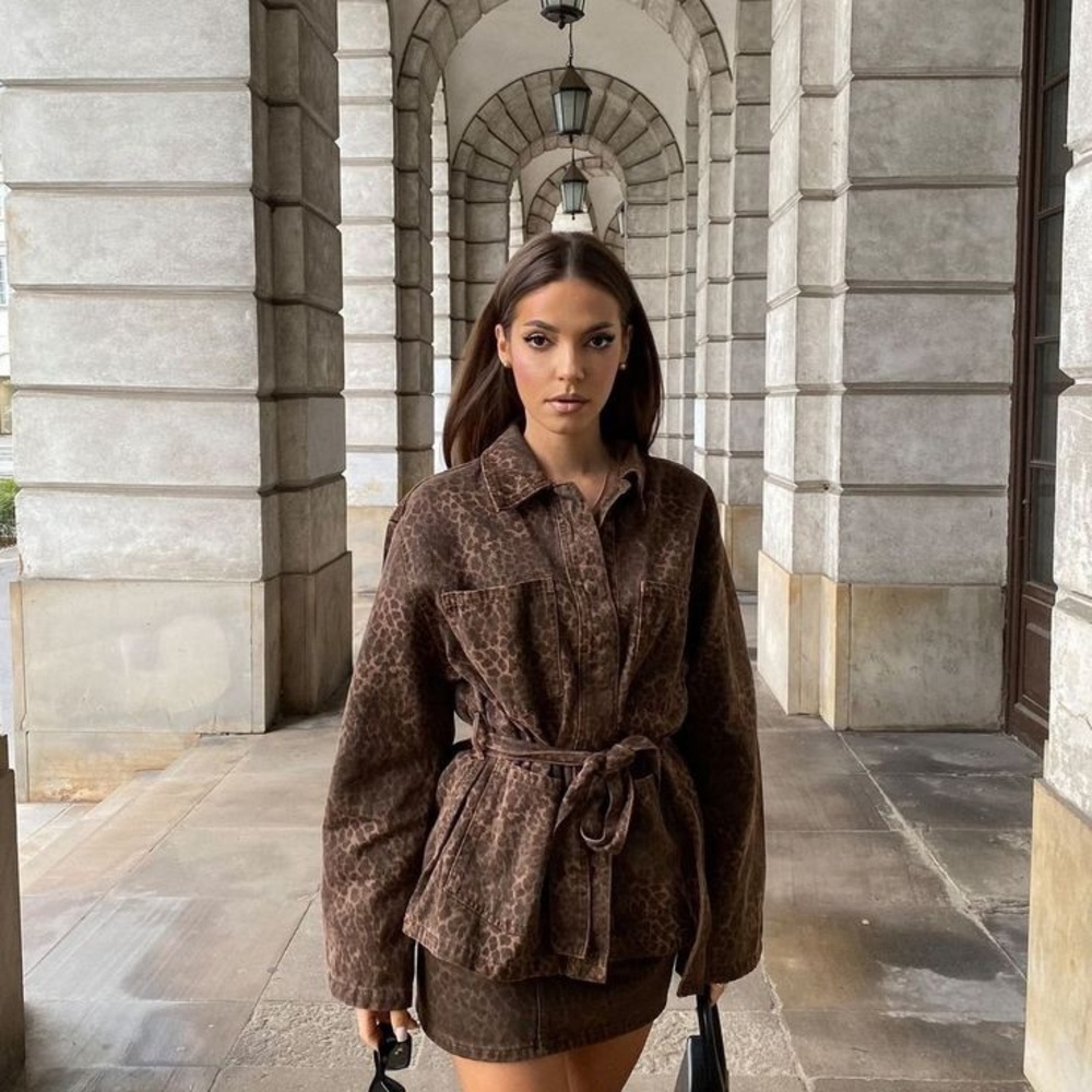 Zara Brown Leopard Print Jean Jacket